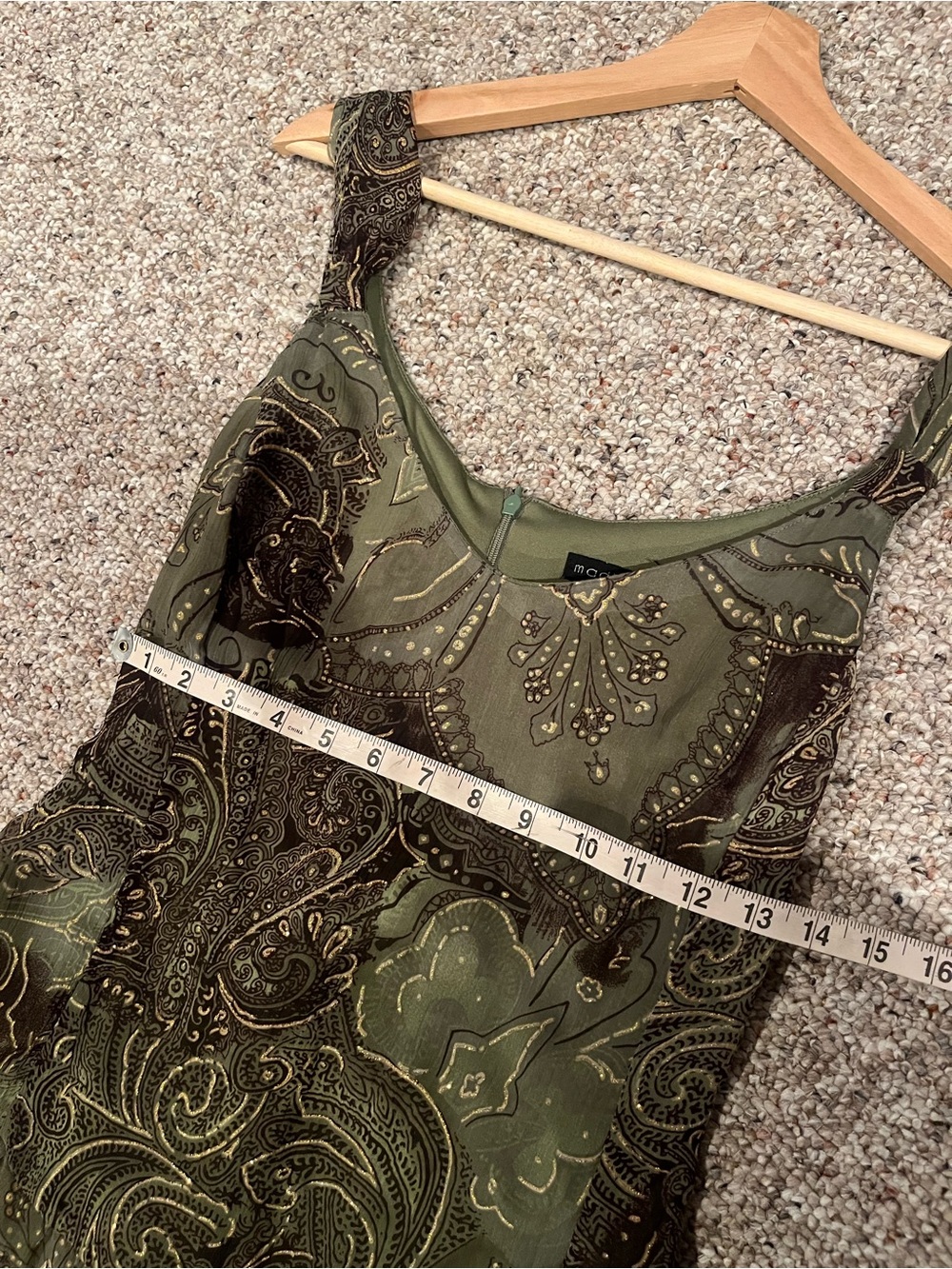 Vintage 90s Y2K Olive Green Paisley Tiered Maxi Dress - Picture 9 of 11